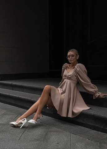 Светло-коричневое женское платье креп No Brand