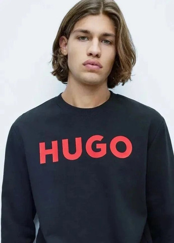 Свитшот мужской Hugo Boss - Прямой крой надпись темно-синий кэжуал хлопок органический - (262452869)