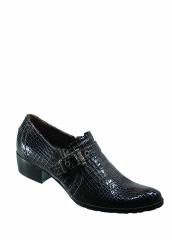 Темно-серые женские кэжуал туфли с логотипом, лаковые, с пряжкой на среднем каблуке - фото
