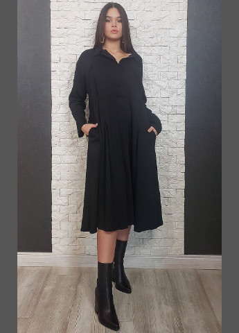 Черное кэжуал платье оверсайз, а-силуэт di classe однотонное
