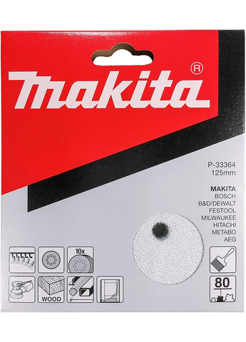 Набор шлифовальной бумаги Ø125 мм К80 (10 шт) P-33364 Makita (264307865)