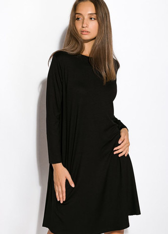 Черное кэжуал платье-туника с круглым вырезом (черный) Time of Style однотонное