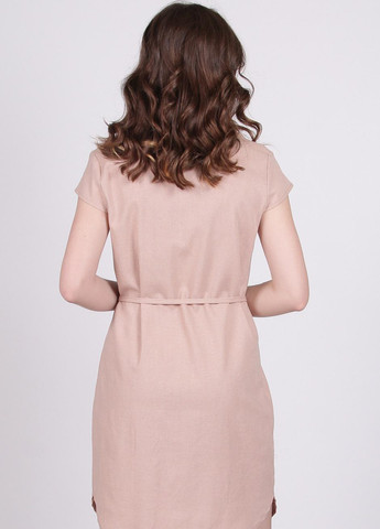 Світло-коричнева кежуал сукня жіноча 004 однотонний льон капучино Актуаль