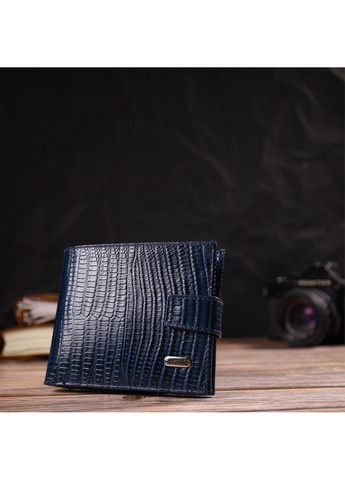 Зручний горизонтальний гаманець для чоловіків із натуральної шкіри з тисненням 21887 Синій Canpellini (259829963)