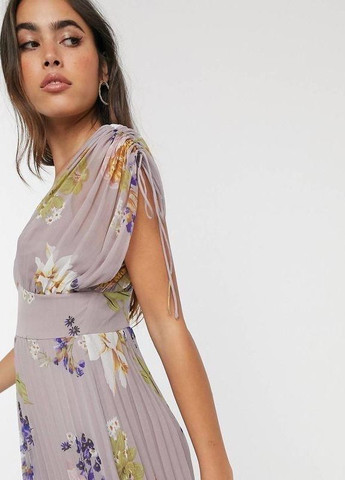 Комбинированное плиссированное платье макси без рукавов с цветочным принтом design Asos