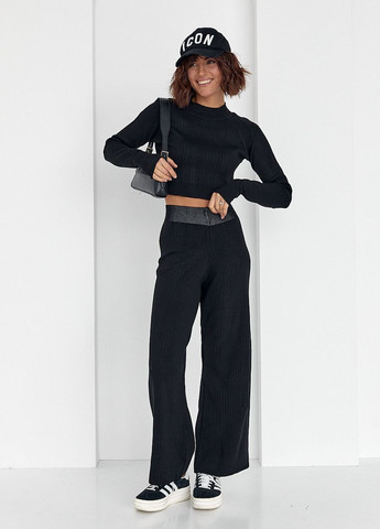 Женский костюм с широкими брюками и коротким джемпером - черный Lurex (262810107)