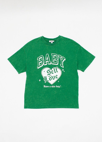 Зеленая футболка,зеленый с принтом, Jennyfer