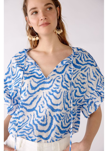 Блакитна літня жіноча блуза блакитна на запах Oui