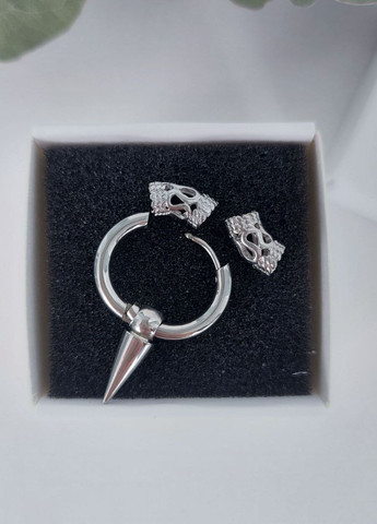 Сережки кільця чоловічі зі сталі (пара) з шипом MK1230-3 срібний DeKolie (260712434)