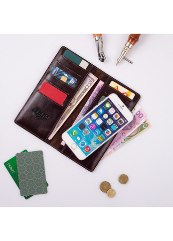 Шкіряне портмоне WP-02 Crystal Brown Silk Buta Art Коричневий Hi Art (268371282)