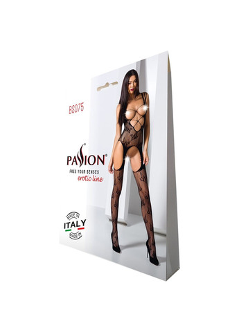 Откровенный бодистокинг с глубоким декольте BS075 black Passion (257202808)