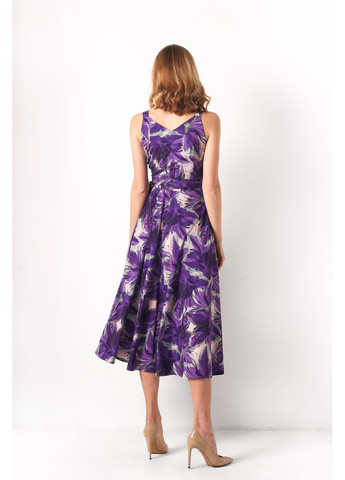 Фіолетова ділова літня сукня на запах амелі від BYURSE з квітковим принтом