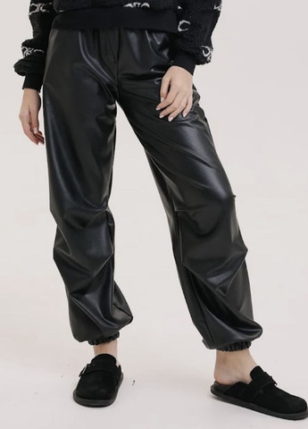 Шкіряні штани карго для дівчинки чорні 127049 No Brand (269237072)