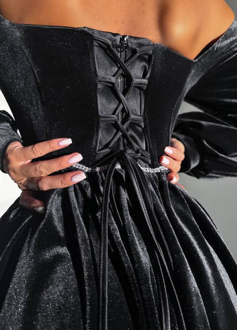 Черное женское платье бархат No Brand