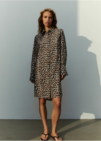 Коричневое повседневный женское платье-рубашка н&м (56156) xs коричневое H&M