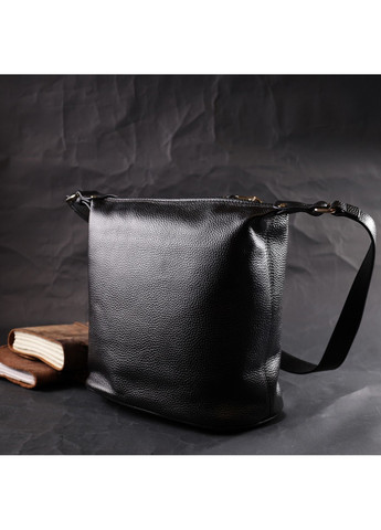 Вместительная женская сумка с одной длинной ручкой из натуральной кожи 22305 Черная Vintage (276457500)