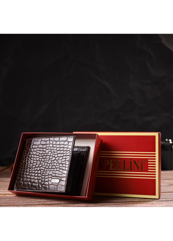 Горизонтальный мужской бумажник среднего размера из натуральной кожи с тиснением под крокодила 21860 Коричневый Canpellini (259830033)