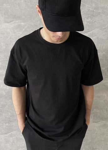 Чорна футболка ms basic оверсайз (чорний) з довгим рукавом Vakko