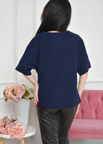 Темно-синій демісезонний светр жіночий з коротким рукавом темно-синього кольору розмір 46 пуловер Let's Shop