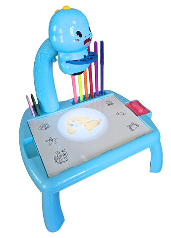 Проектор столик для рисования голубой динозаврик со световыми эффектами музыкой слайдами маркерами No Brand (266915496)