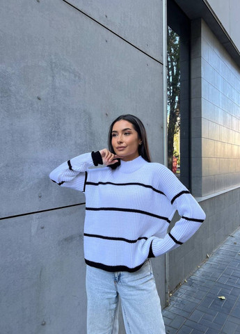 Чорно-білий демісезонний стильний в'язаний светр No Brand