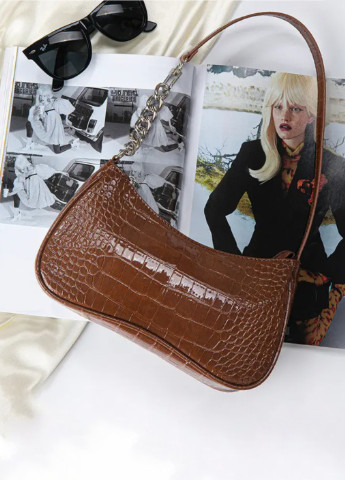 Женская сумочка багет рептилия 047 коричневая No Brand (256989671)
