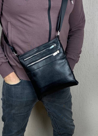 Чоловіча шкіряна сумка чорна планшетка через плече Double Up No Brand (258662337)
