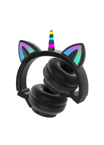 Бездротові дитячі компактні блютус навушники з підсвічуванням вушками 175x200x75 мм (474948-Prob) Єдиноріг чорний Unbranded (260479607)