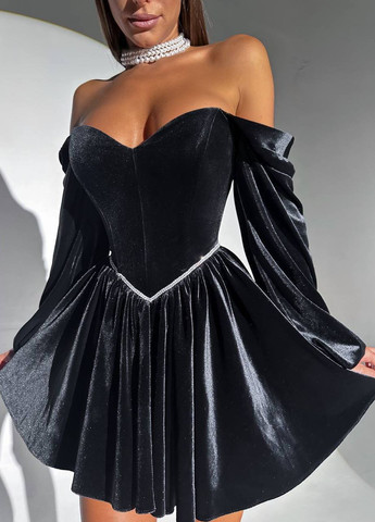 Черное женское платье бархат No Brand