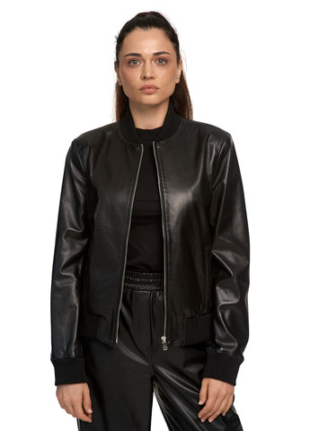 Чорна демісезонна жіноча шкіряна куртка з натуральної шкіри весна осінь демісезон бомбер kolej чорний Actors