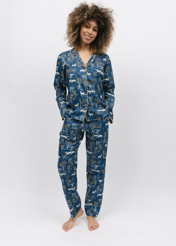 Синяя всесезон пижама женская 9824-9825 рубашка + брюки Cyberjammies Fawn