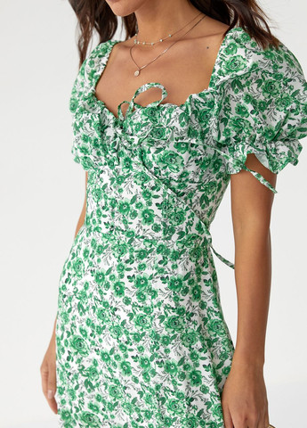Зеленое откровенный цветочное платье миди с разрезом - зеленый Modaway