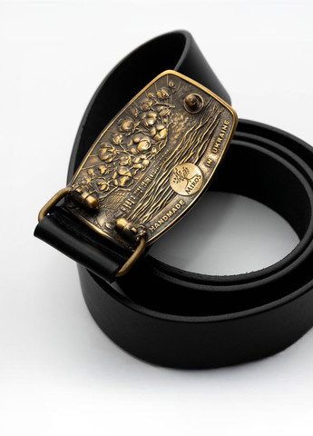 Шкіряний ремінь з латунною пряжкою "Кремль у вогні" Чорний Miros (258516087)