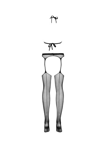 Сітчастий бодістокінг з імітацією топа, пояса та панчохи Bodystocking N108 S/M/L, чорний, Obsessive (271991678)
