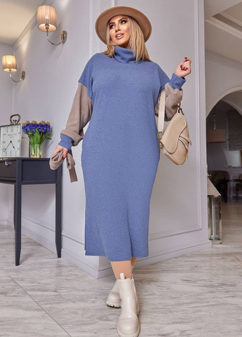 Синее женское ангоровое платье в рубчик цвет джинс р.50/52 447230 New Trend