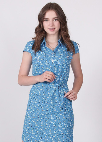 Синее кэжуал платье женское 004 белый софт синий Актуаль