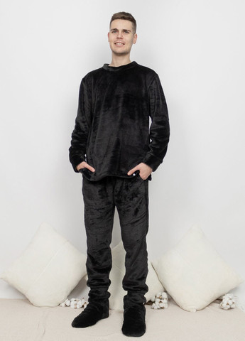 Піжама костюм чоловічий домашній махровий кофта зі штанами Чорний Maybel (274059877)