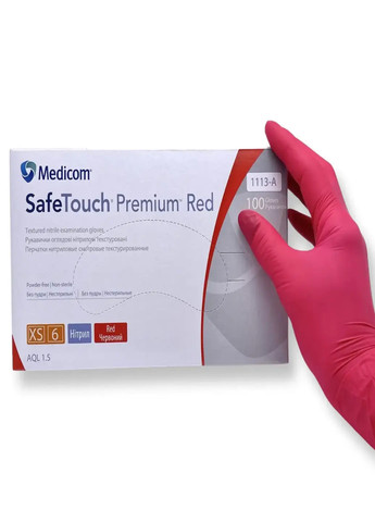 Нітрилові рукавички Premium Red (4 грами) без пудри текстуровані розмір M 100 шт. Червоні Medicom (259426091)