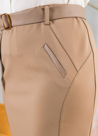Бежевая офисная однотонная юбка No Brand карандаш