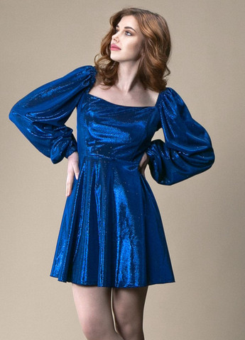 Синее праздничный, вечернее платье мини блестящий рукав длинный CHICLY однотонное
