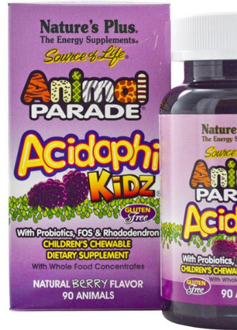 Nature's Plus Animal Parade Acidophi Kidz 90 Chewable Tabs Berry Flavor Natures Plus (256725543)