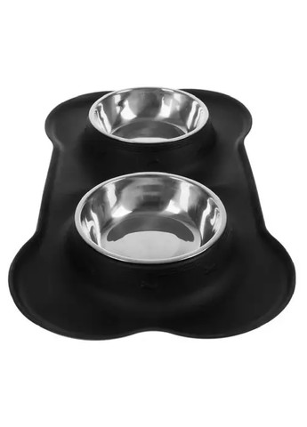 Підставка піддон з двома мисками для тварин котів собак силікон нержавіюча сталь 450 мл (476112-Prob) Чорна Unbranded (276383174)