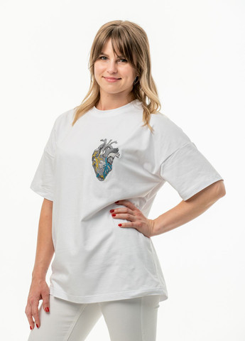 Белая унисекс футболка с вышивкой "стальное сердце" с коротким рукавом VINCA