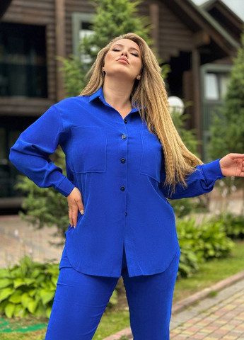 Жіночий прогулянковий костюм з сорочкою колір електрик р.48/50 440388 New Trend (261408934)