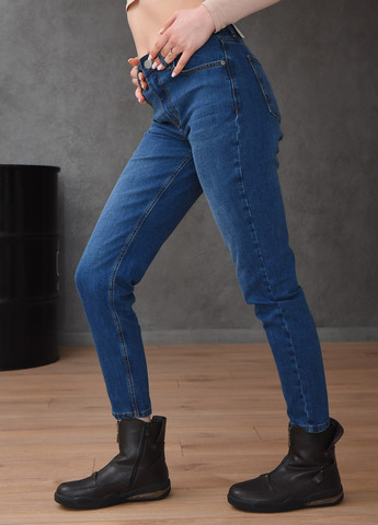 Джинси жіночі звужені з високою посадкою синього кольору Let's Shop завужені однотонні сині джинсові бавовна