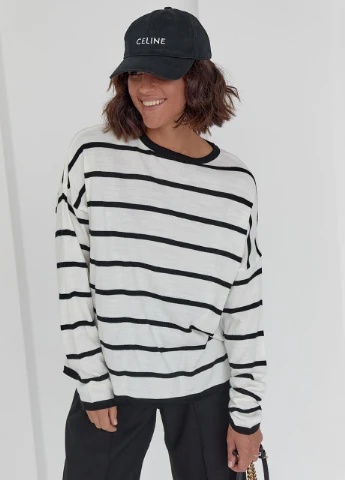 Женский джемпер в полоску в стиле casual - черный Lurex (262810791)