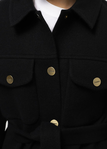 Черное демисезонное Пальто демисезонное черное 1921BL пальто-рубашка DANNA