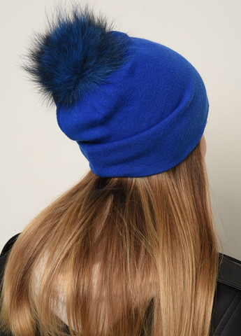 Шапка жіноча весна-осінь синього кольору з синім бубоном Let's Shop (260736420)