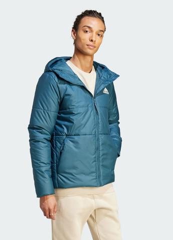 Бирюзовая демисезонная утеплённая куртка с капюшоном bsc 3-stripes adidas