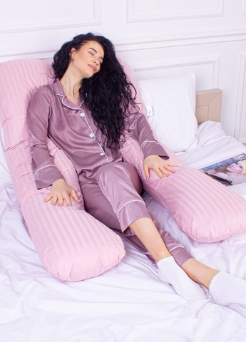 Подушка для беременных и отдыха № 8026 Satin Stripe Pink U-образная 140х75х20 (2200006178644) Mirson (258822560)